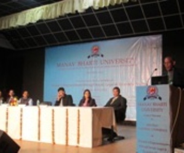 Manav Bharti-professor gupta delievering speech