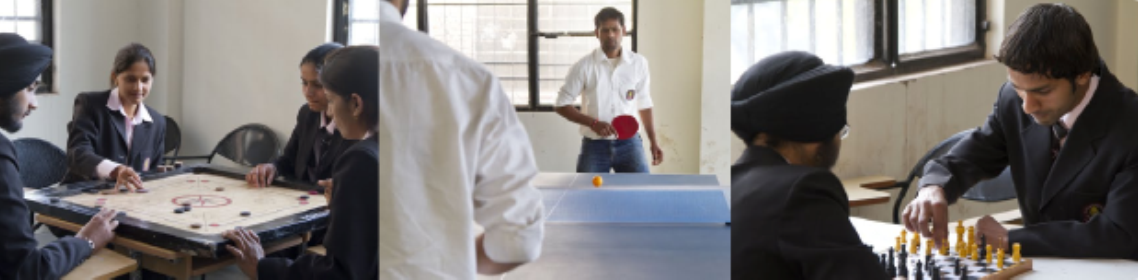 Manav Bharti University students playing carrom board